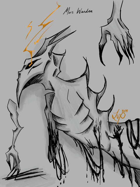 Color ver. 01 of Mors Warden name meaning Guardian of Death. They lose limbs whenever there is a catastrophe as a symbol of mourning the death of innocents. (June 2024)