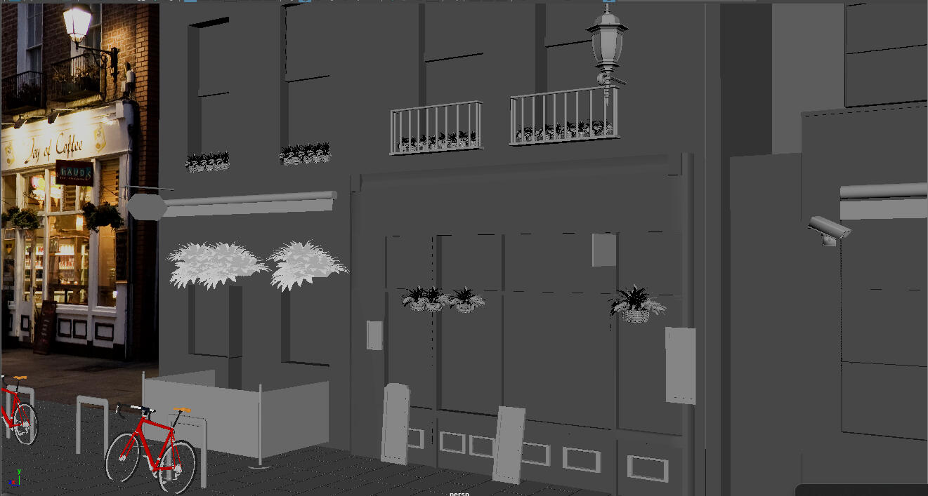 Evaluation 04 of the course of Creation of 3D environments. Recreate as close as we could the image of the street that was given to us.