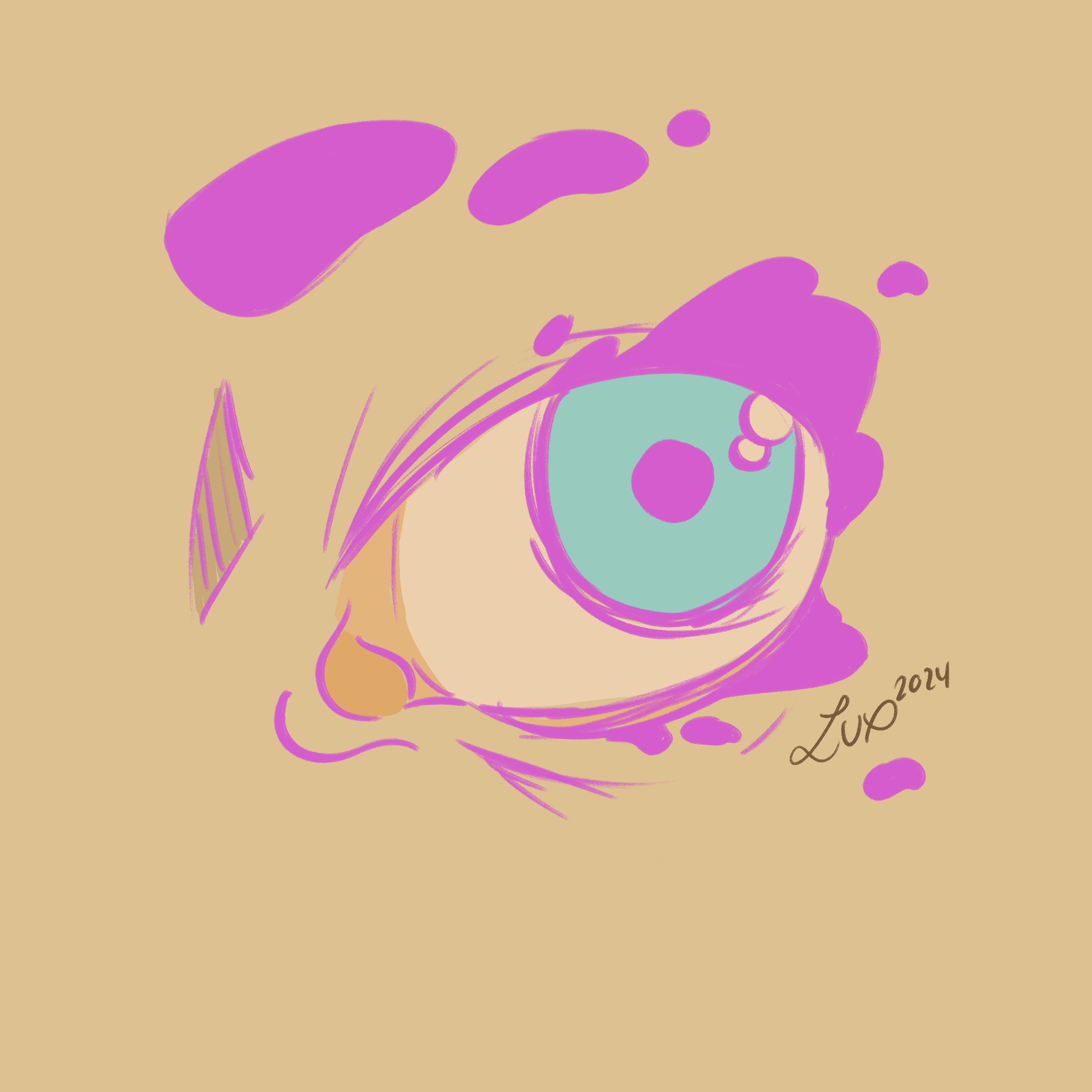 Test eye animation. Concept art for how the eyes and lashes would look in this world (February 2024)