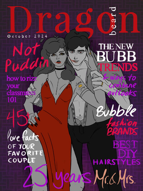 Couple fatale. Magazine like drawing of the parents of Puddin and Gooby (October 2024)