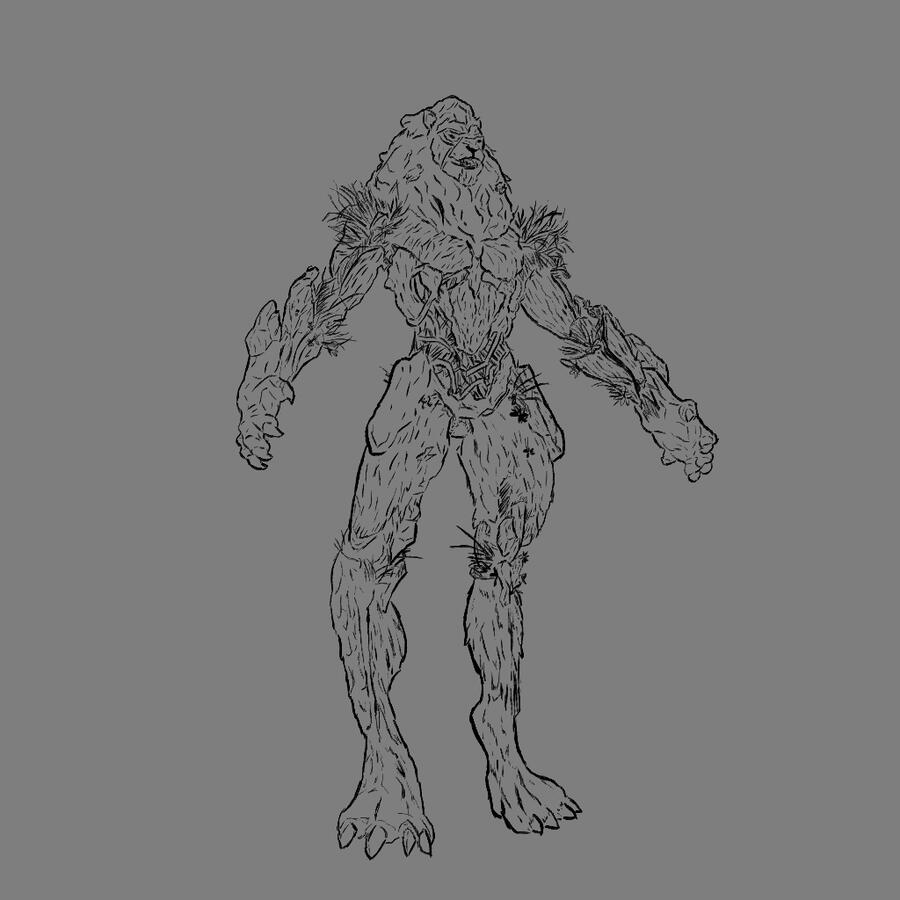 Test Lineart made after the 3D model of the character (Leosapien)