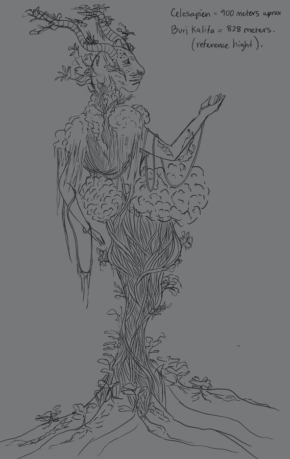 One of the concept art sketches made for Celosapien's evolution phases.