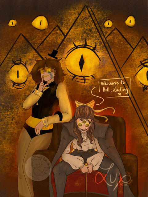 Title: "A great Deal" Billsona fanart Collab made with @feerie971 on Instagram. Gravity Falls fanart. Challenge of how would you look like if you made a deal with Bill Cypher. (March 2025).