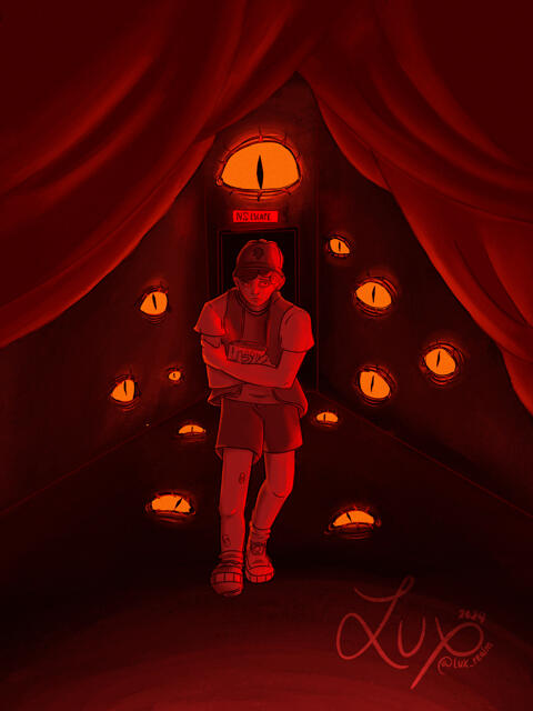 He is always watching. Dipper Pines (Of Gravity Falls) fanart. Illustration is part of a still work in progress animatic for presenting my Billsona concept art. (October 2024)