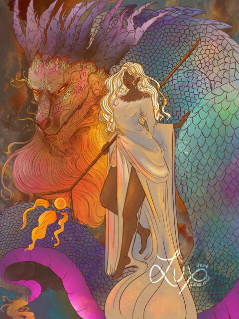 Entry for my friend's 500 followers milestone. Based on their goddess OC and her dragon (There wasn't a clear concept when I asked my friend about the dragon so I created what I thought they would look like (DTIYS owner: @huephori3a over on instagram)