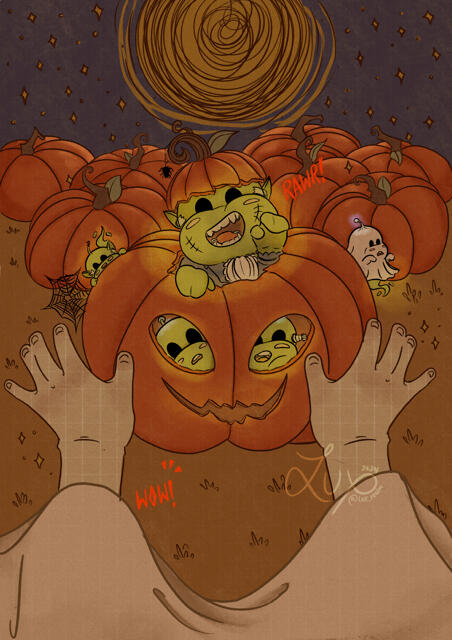 Halloween 2024. Collaboration between artists on instagram (The Chibi Collab). Drawing our OCs in our chibi style.