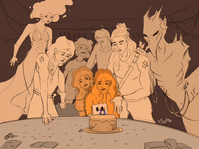 Happy Birthday to me. Another year to add to the roaster surrounded by dear characters. For more years together creating worlds and wonder. (July 2024)